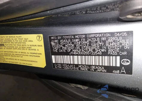 2005 Lexus Es 330 из США, поврежденный, VIN JTHBA30G255122548